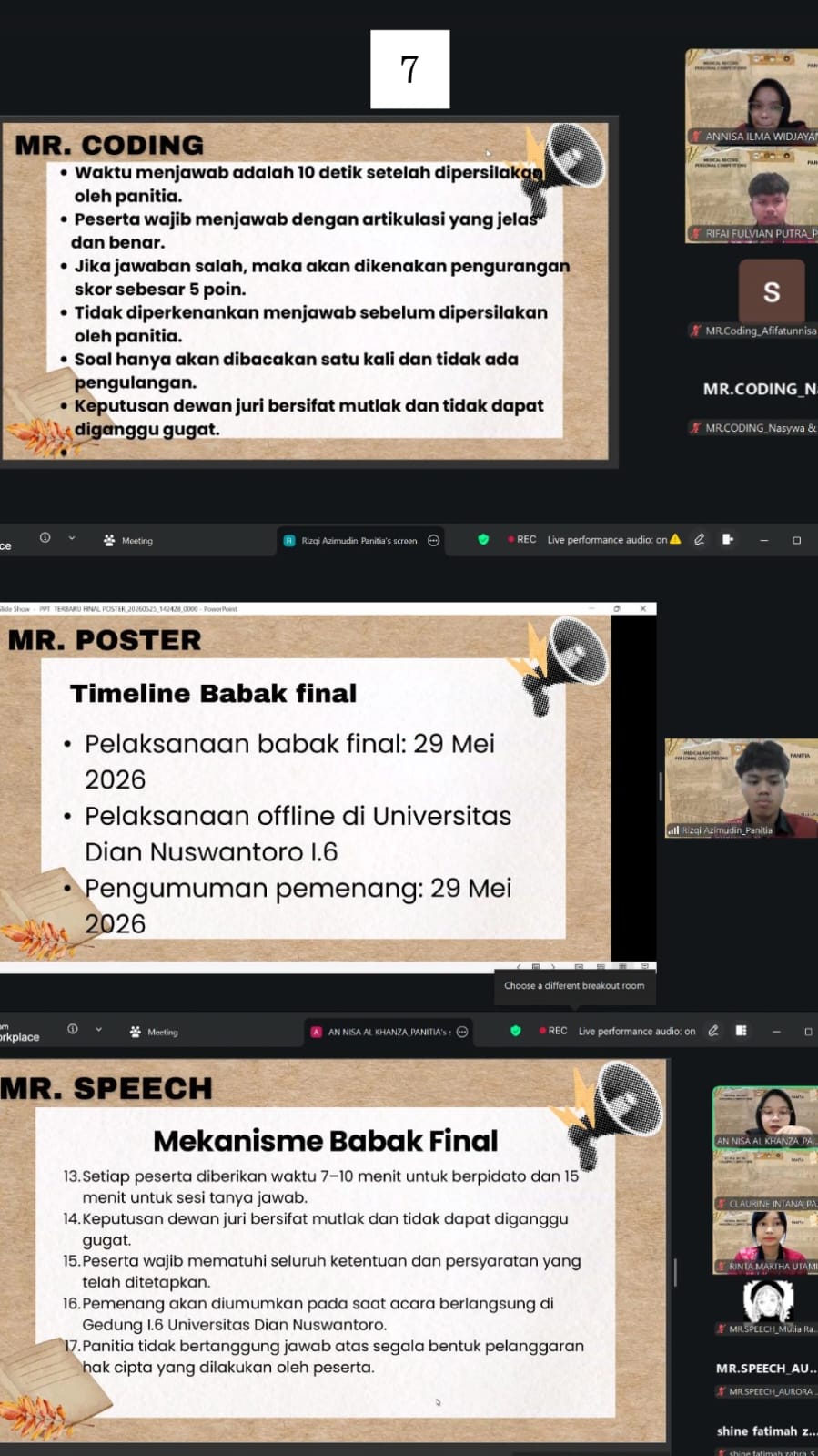 Keterangan : Gambar 7 Breakout Room (Koding+Poster+ Speech)